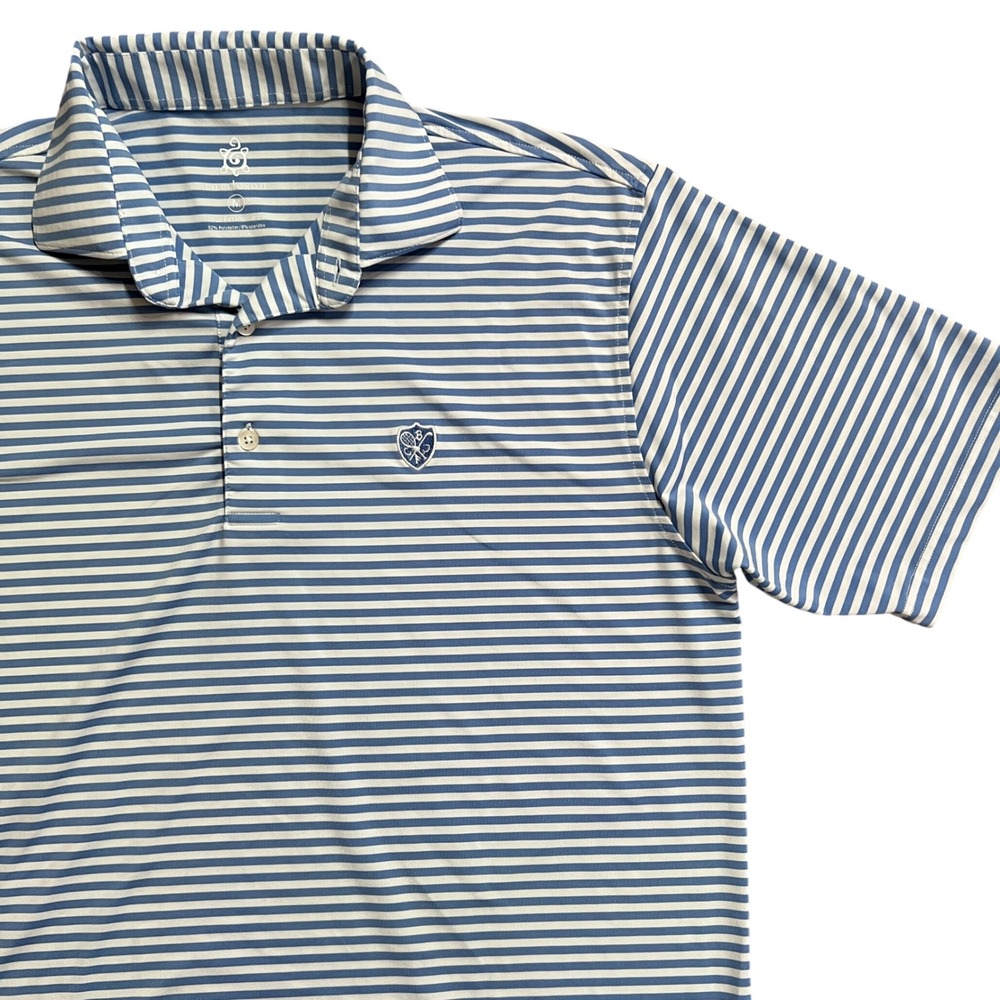 Turtle Bay Mens Polo Shirt Medium Blue White Stripe Tour Performance Golf‎